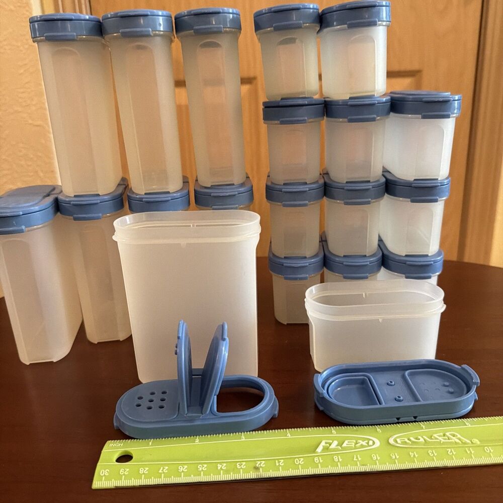 Tupperware Vintage Classic Blue Modular Mates Spice Shaker Containers Set of 20! - Picture 8 of 13